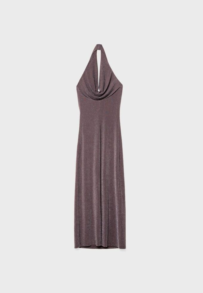 Robe mi-longue dos nu à fils métalliques