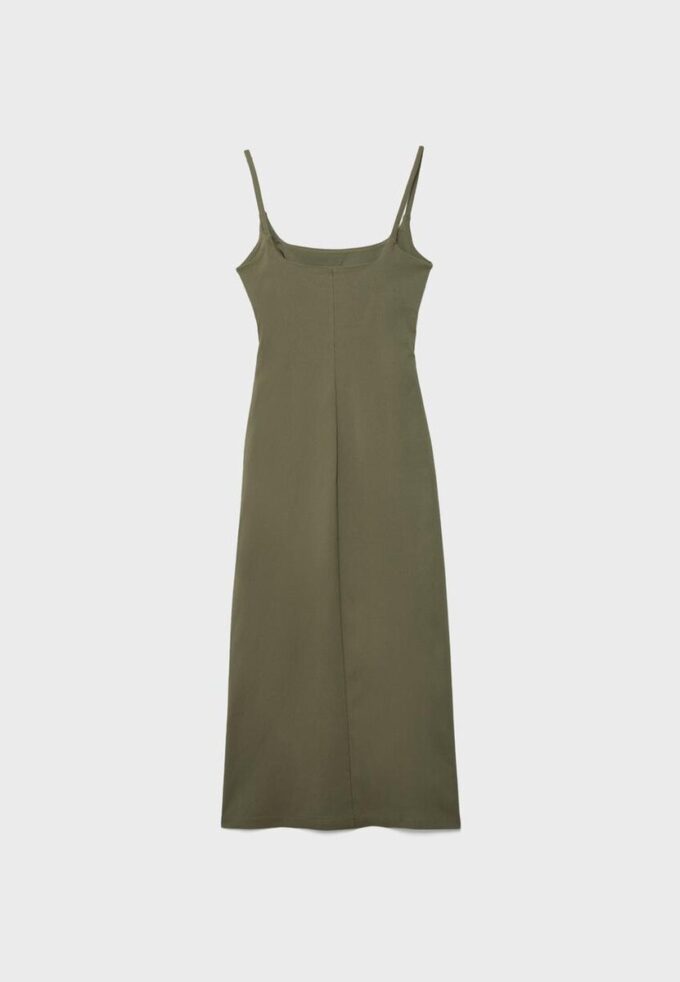 Robe mi-longue en bengaline à encolure carrée