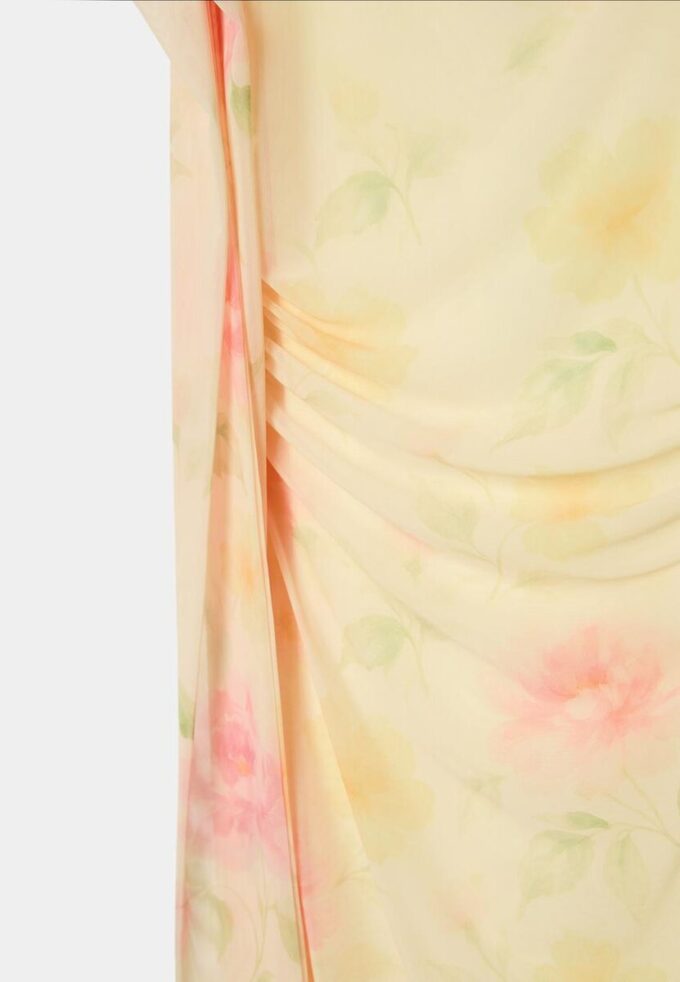 Robe mi-longue en tulle imprimée avec foulard