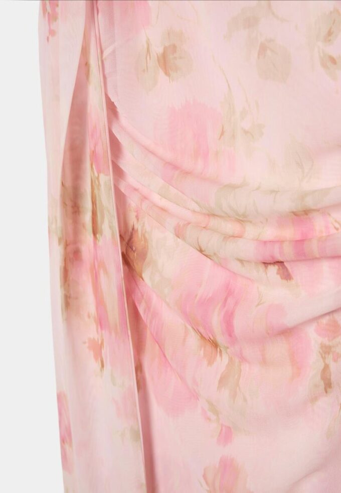 Robe mi-longue en tulle imprimée avec foulard