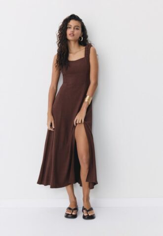 Robe midi à dos croisé effet lin Robe midi à dos croisé effet lin