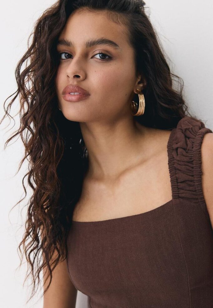 Robe midi à dos croisé effet lin Robe midi à dos croisé effet lin