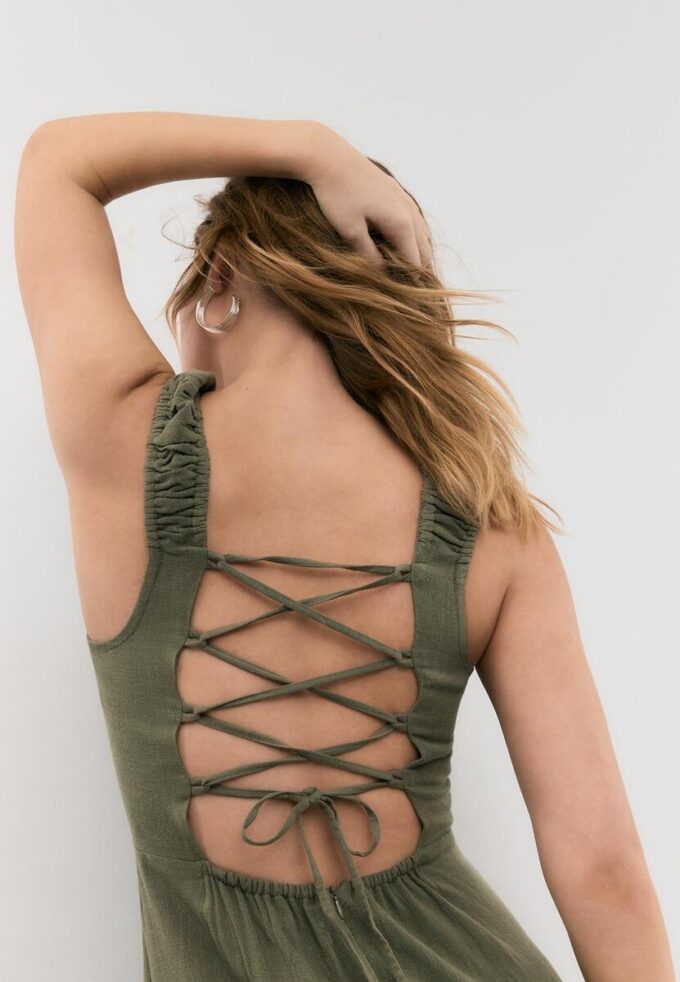 Robe midi à dos croisé effet lin Robe midi à dos croisé effet lin