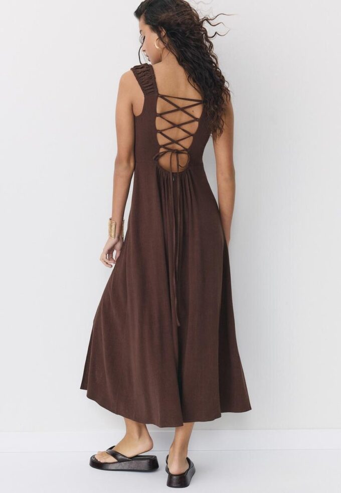 Robe midi à dos croisé effet lin Robe midi à dos croisé effet lin