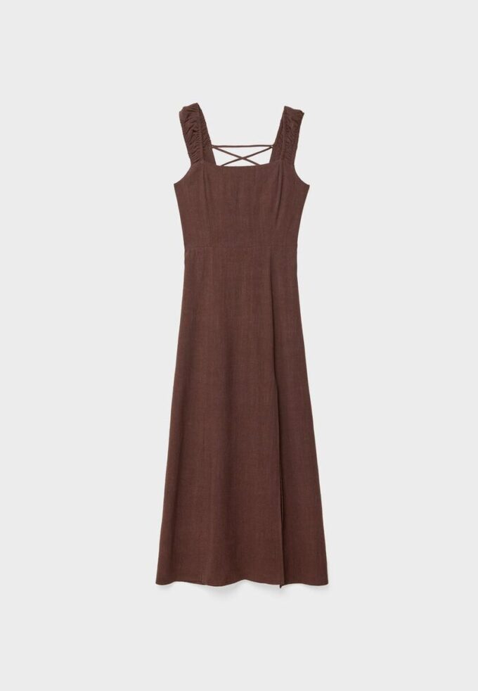 Robe midi à dos croisé effet lin Robe midi à dos croisé effet lin