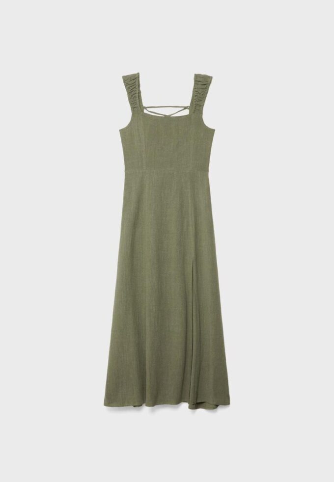 Robe midi à dos croisé effet lin Robe midi à dos croisé effet lin