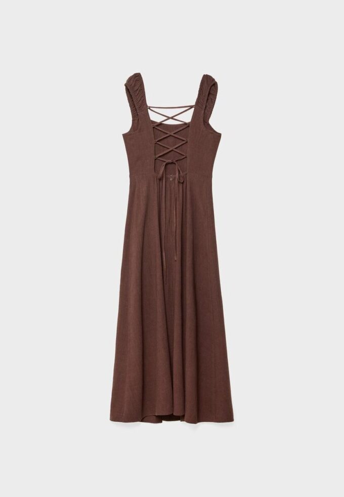 Robe midi à dos croisé effet lin Robe midi à dos croisé effet lin