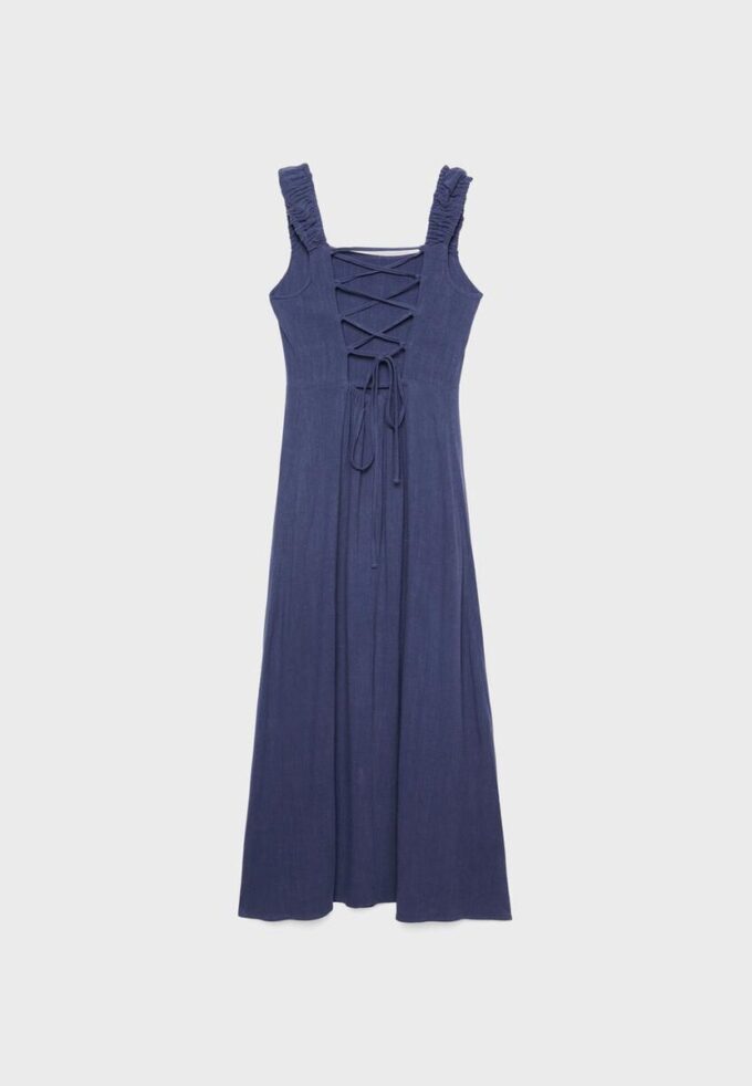 Robe midi à dos croisé effet lin Robe midi à dos croisé effet lin