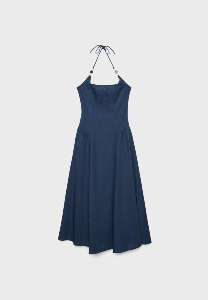 Robe midi dos nu avec détails en perles