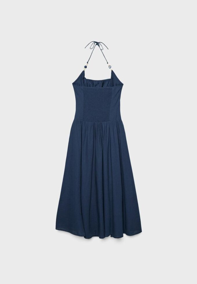 Robe midi dos nu avec détails en perles