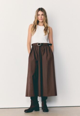 Robe midi sans manches en deux matières avec ceinture