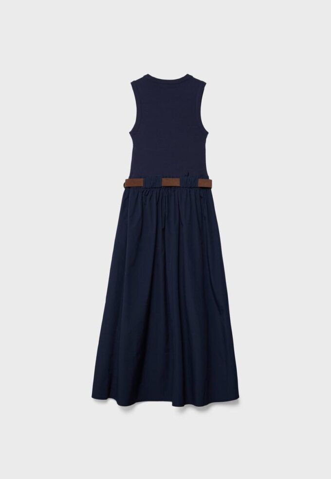 Robe midi sans manches en deux matières avec ceinture