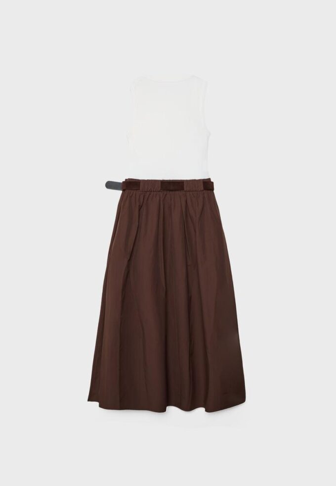 Robe midi sans manches en deux matières avec ceinture