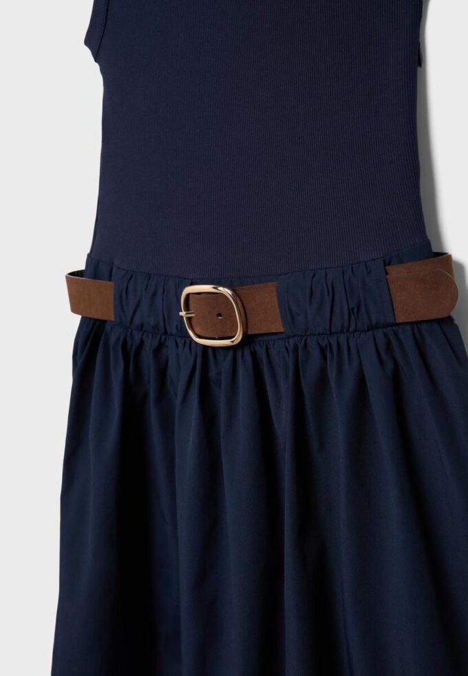 Robe midi sans manches en deux matières avec ceinture