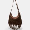 Sac à bandoulière en cuir doux avec franges