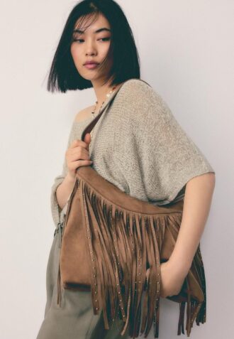 Sac à bandoulière en cuir doux avec franges