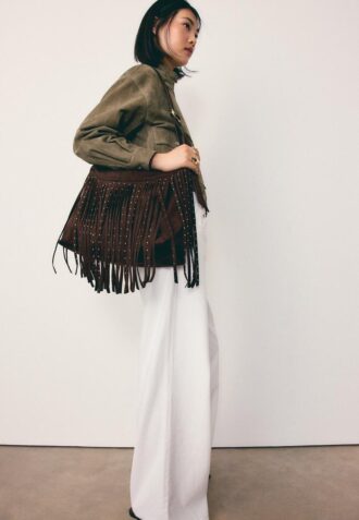 Sac à bandoulière en cuir doux avec franges