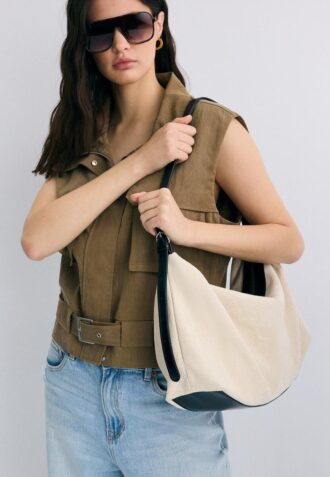 Sac à bandoulière en toile contrastée