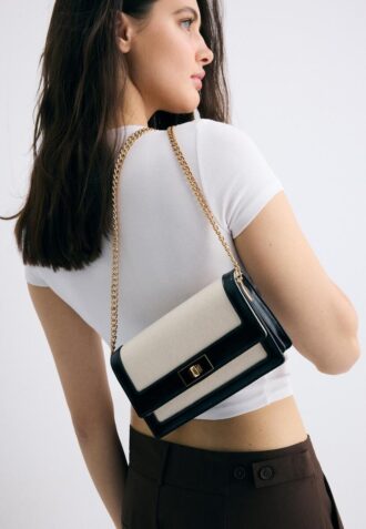 Sac à bandoulière en toile contrastée