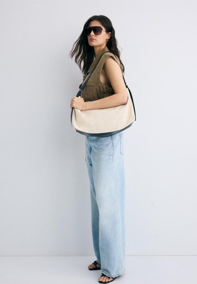 Sac à bandoulière en toile contrastée Sac à bandoulière en toile contrastée