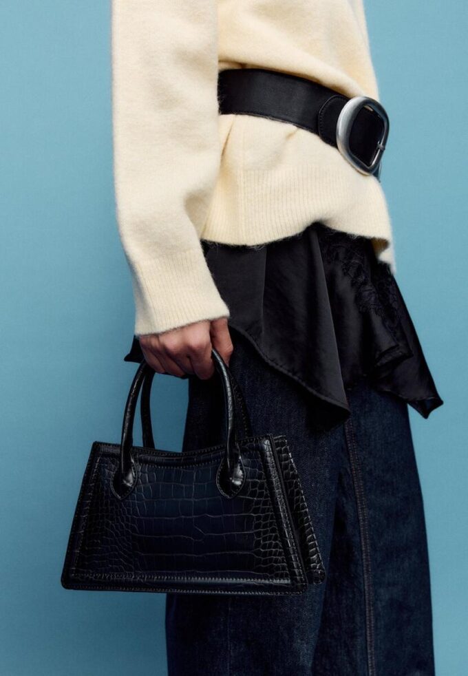 Sac à bandoulière trapèze effet noix de coco