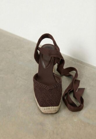 Sandales compensées en jute à lacets