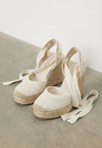 Sandales compensées en jute à lacets