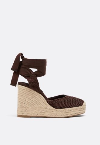 Sandales compensées en jute à lacets