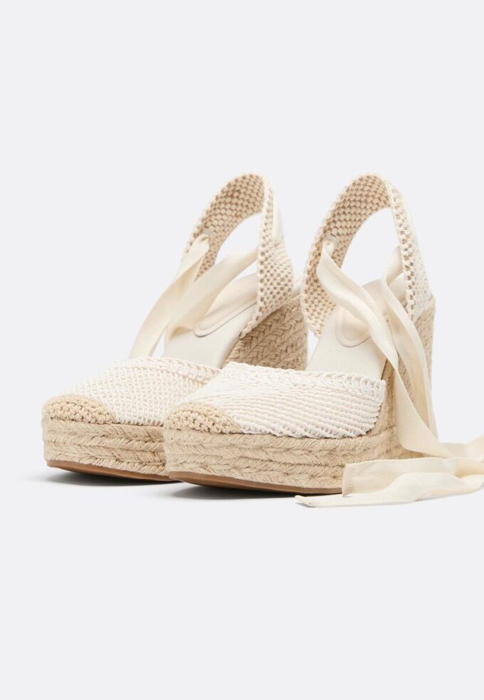 Sandales compensées en jute à lacets Sandales compensées en jute à lacets