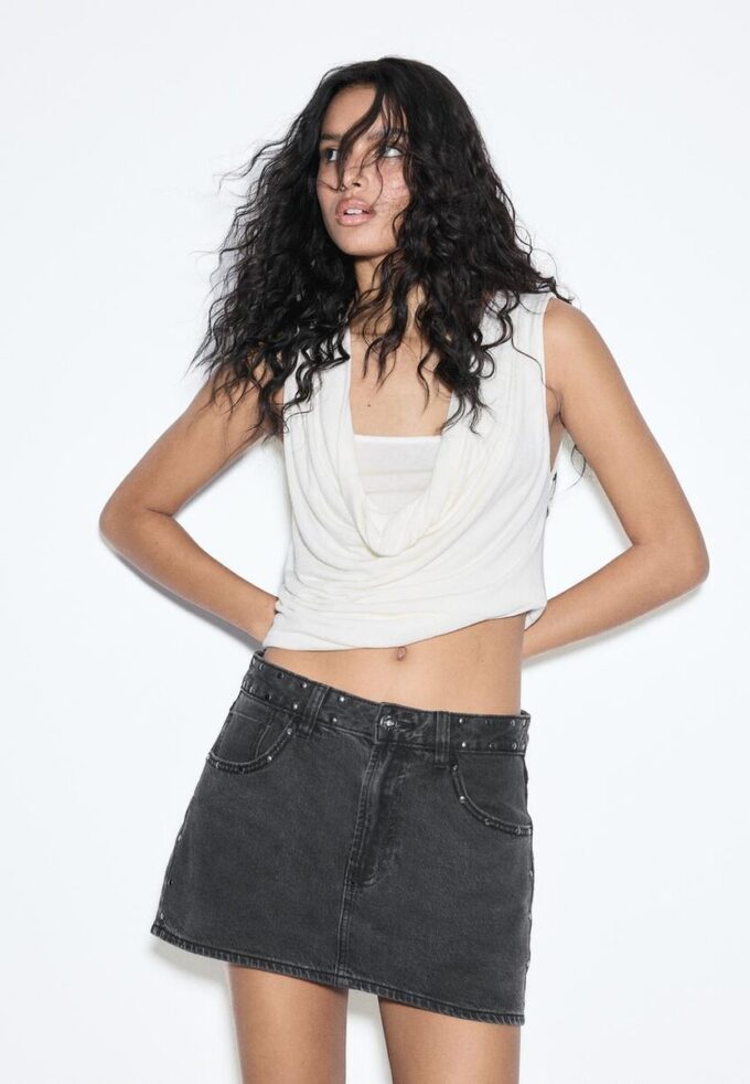 Skort en denim cloutée D62 Skort en denim cloutée D62