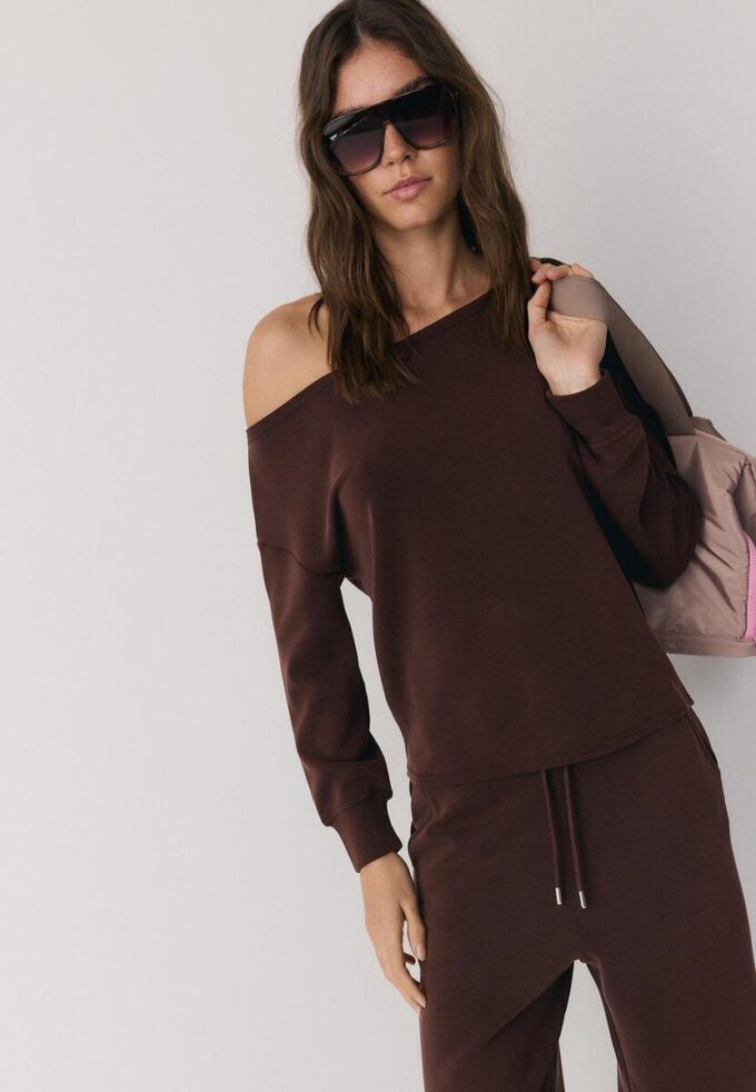 Sweat-shirt à épaules dénudées au toucher doux Sweat-shirt à épaules dénudées au toucher doux