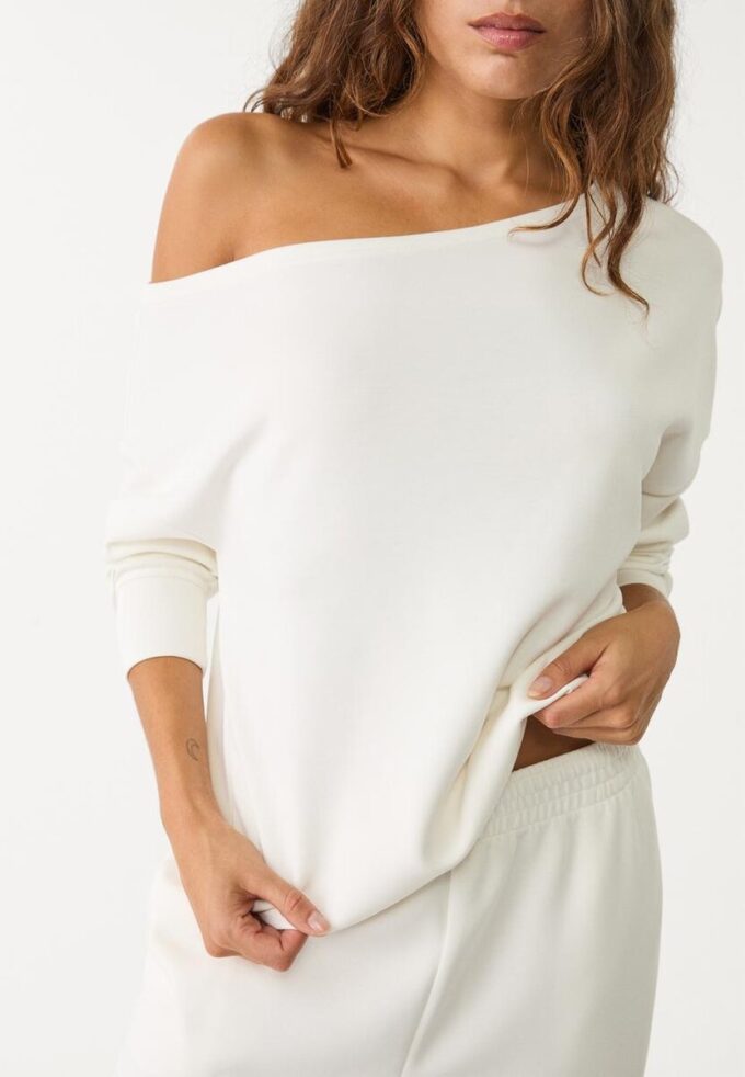 Sweat-shirt à épaules dénudées au toucher doux Sweat-shirt à épaules dénudées au toucher doux