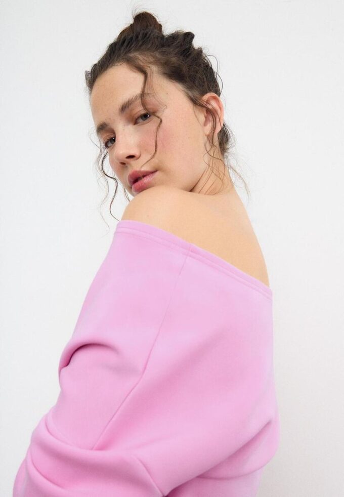 Sweat-shirt à épaules dénudées au toucher doux Sweat-shirt à épaules dénudées au toucher doux
