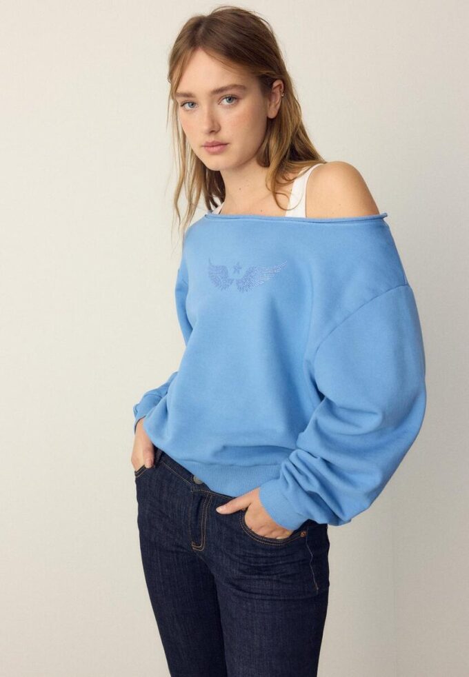 Sweats à col bateau avec ailes en strass