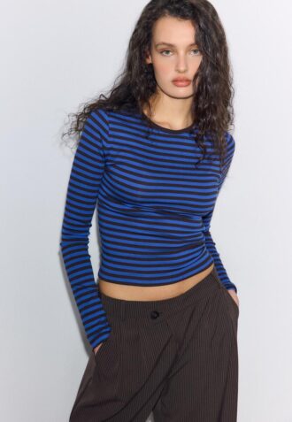 T-shirt basique à manches longues en coton rayé