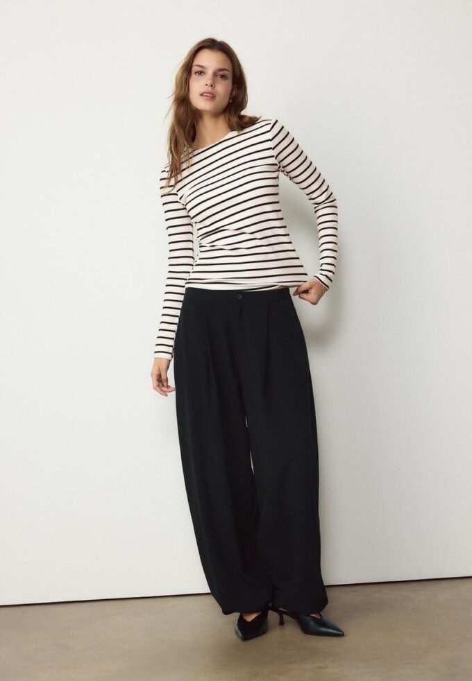 T-shirt basique à manches longues rayé