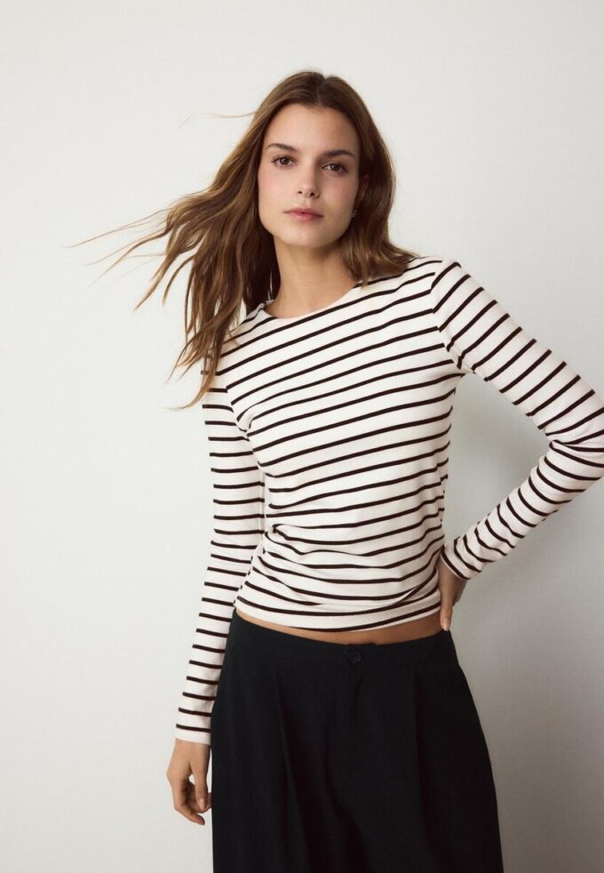 T-shirt basique à manches longues rayé