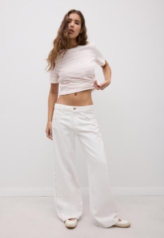 T-shirt basique à rayures, coupe classique, en tissu épais