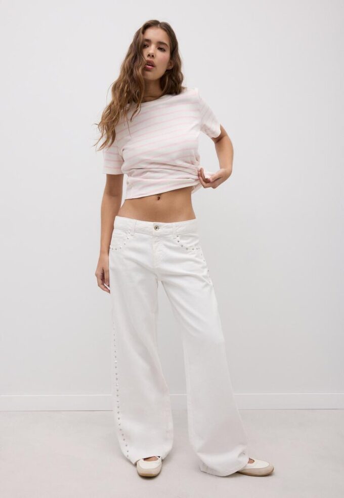 T-shirt basique à rayures, coupe classique, en tissu épais T-shirt basique à rayures, coupe classique, en tissu épais