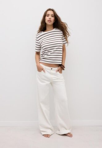 T-shirt basique à rayures, coupe classique, en tissu épais