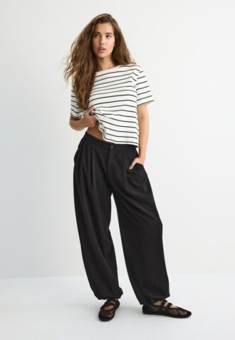 T-shirt basique à rayures, coupe classique, en tissu épais