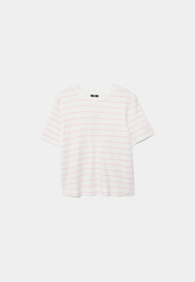 T-shirt basique à rayures, coupe classique, en tissu épais T-shirt basique à rayures, coupe classique, en tissu épais