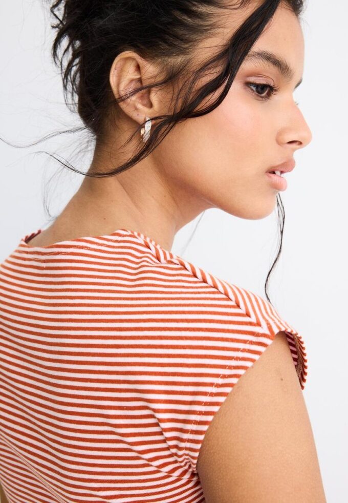 T-shirt basique à rayures et manches courtes