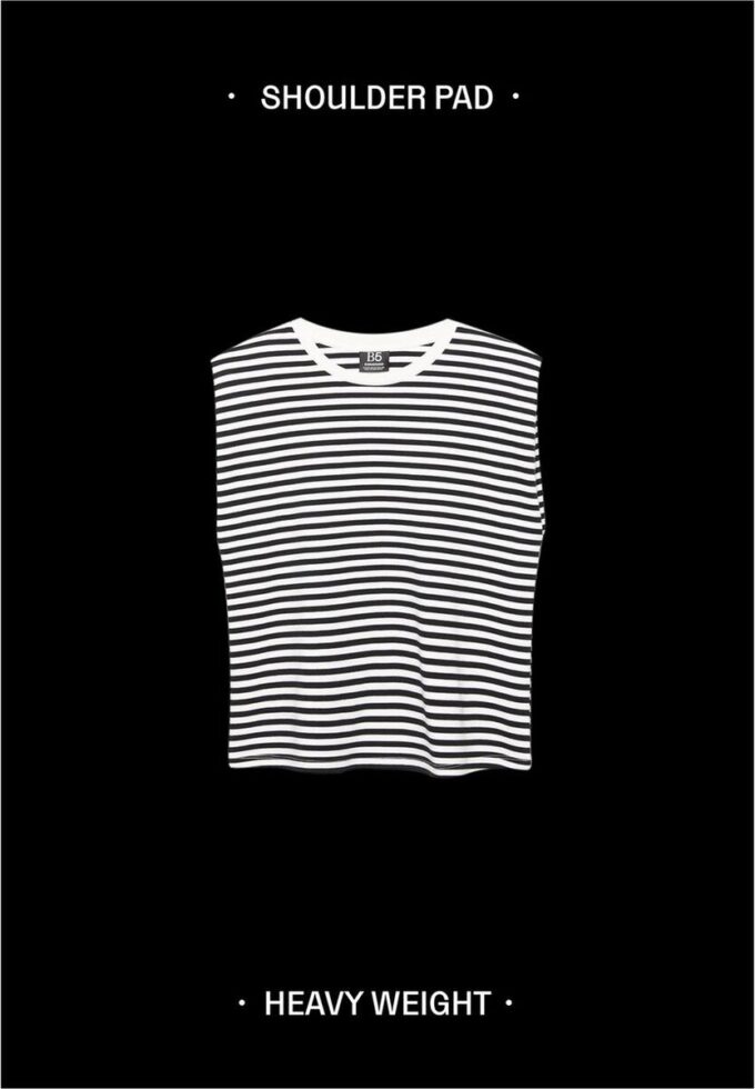 T-shirt basique à rayures et épaules rembourrées T-shirt basique à rayures et épaules rembourrées