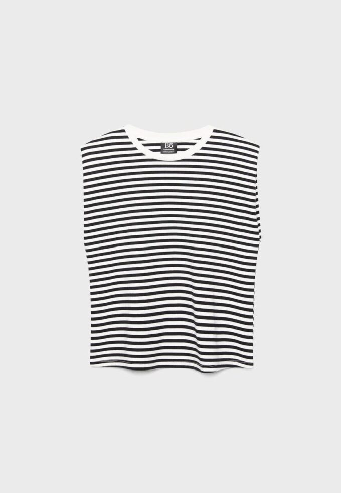 T-shirt basique à rayures et épaules rembourrées T-shirt basique à rayures et épaules rembourrées