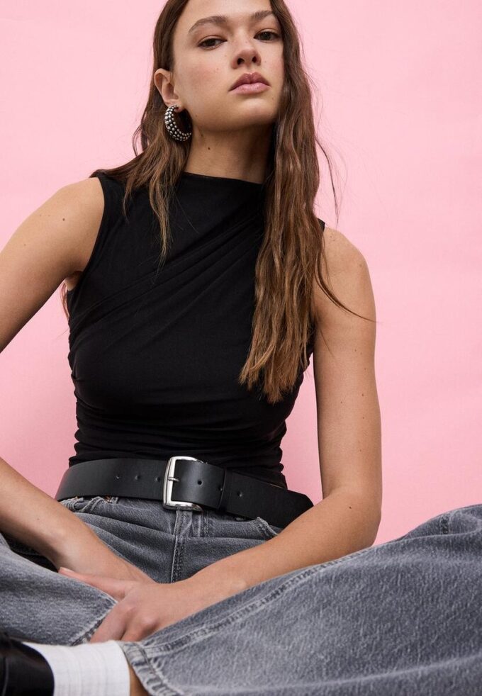 T-shirt en tulle froncé