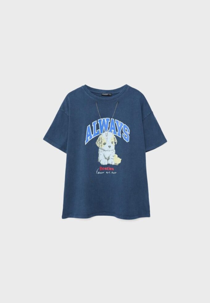 T-shirt à manches courtes avec imprimé et appliqué