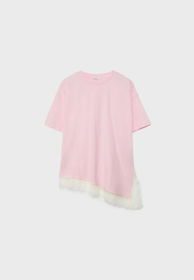 T-shirt à manches courtes avec ourlet en dentelle T-shirt à manches courtes avec ourlet en dentelle