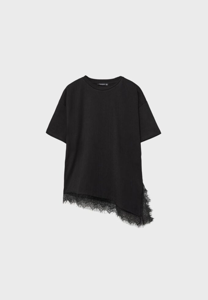 T-shirt à manches courtes avec ourlet en dentelle