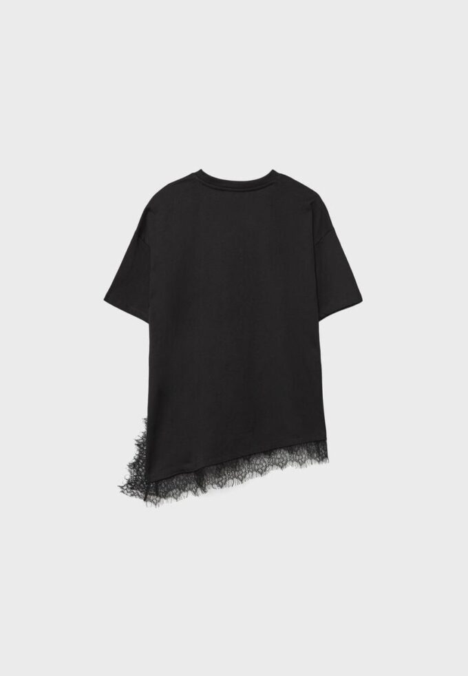 T-shirt à manches courtes avec ourlet en dentelle